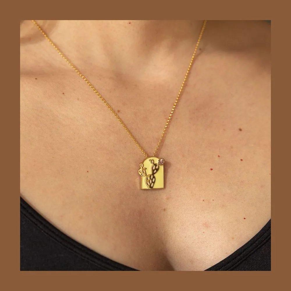 Prickly Pear Cactus Pendant Necklace in Gold by The Land of Salt